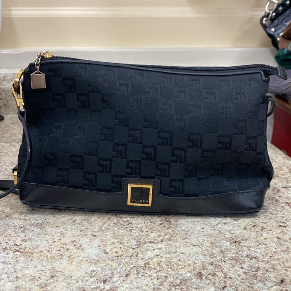 St. John Black and Gold logo print shoulder bag